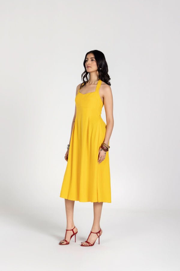 Indian Yellow Halter Midi Dress 2