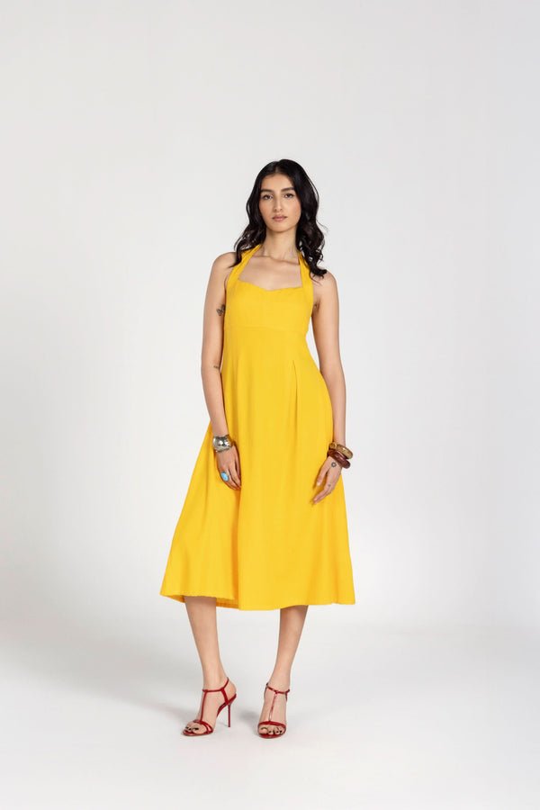 Indian Yellow Halter Midi Dress 3