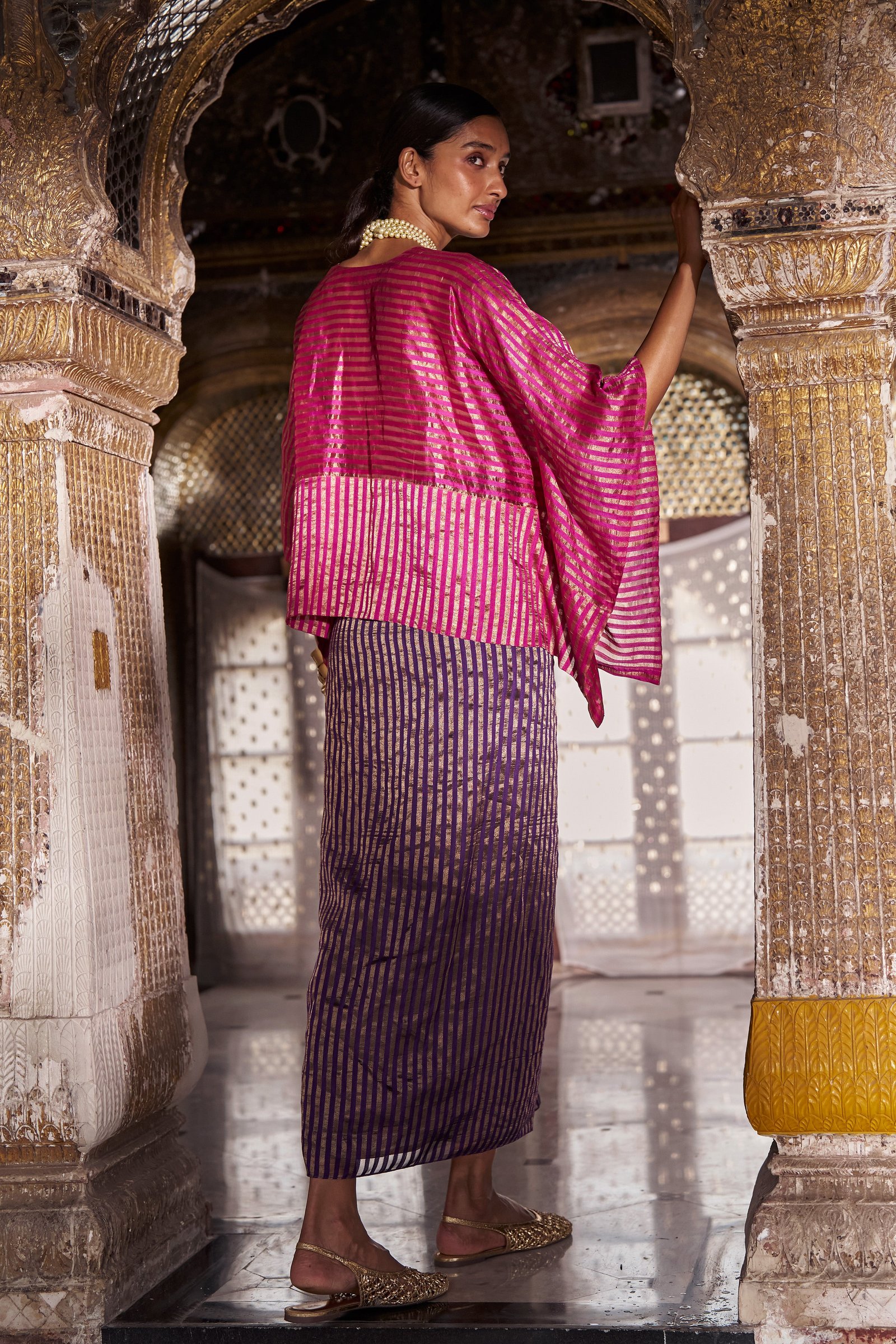 BENARES TISSUE STRIPE KAFTAN TOP 2