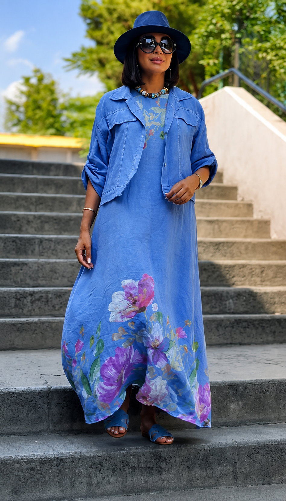 Women's Floral Maxi Dress with Jacket Set 2