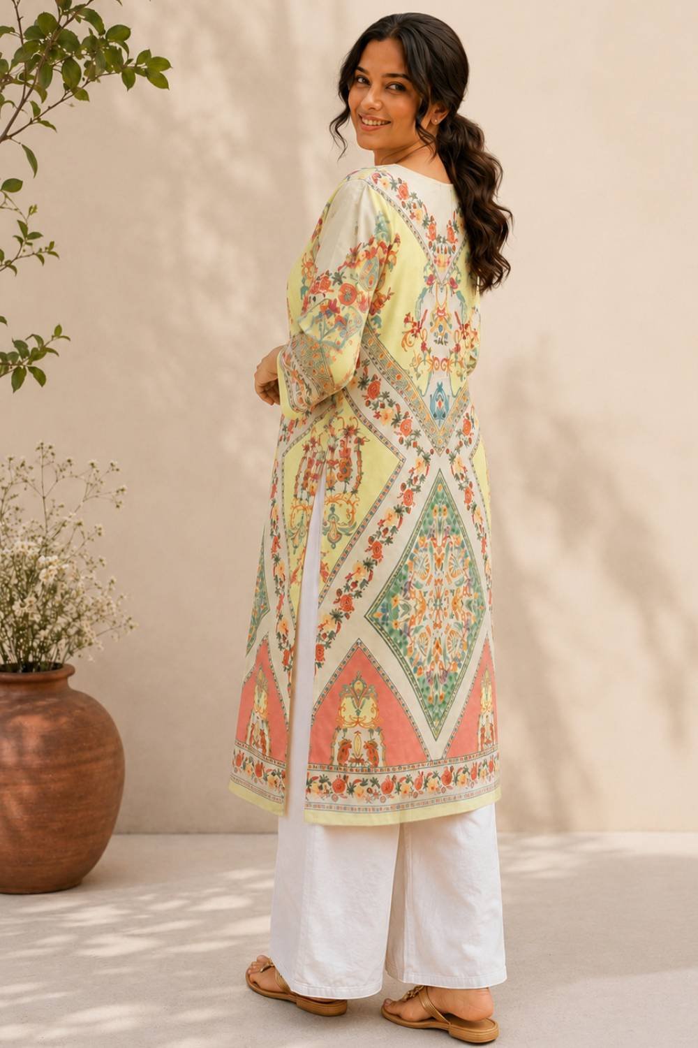 Plus Size Multicolor Floral Placement print cotton Kurta 2