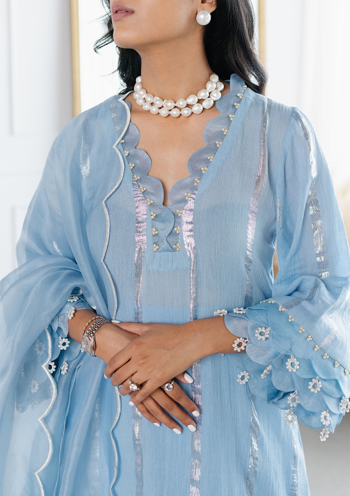 Powder Blue Scalloped Kurta Set 2