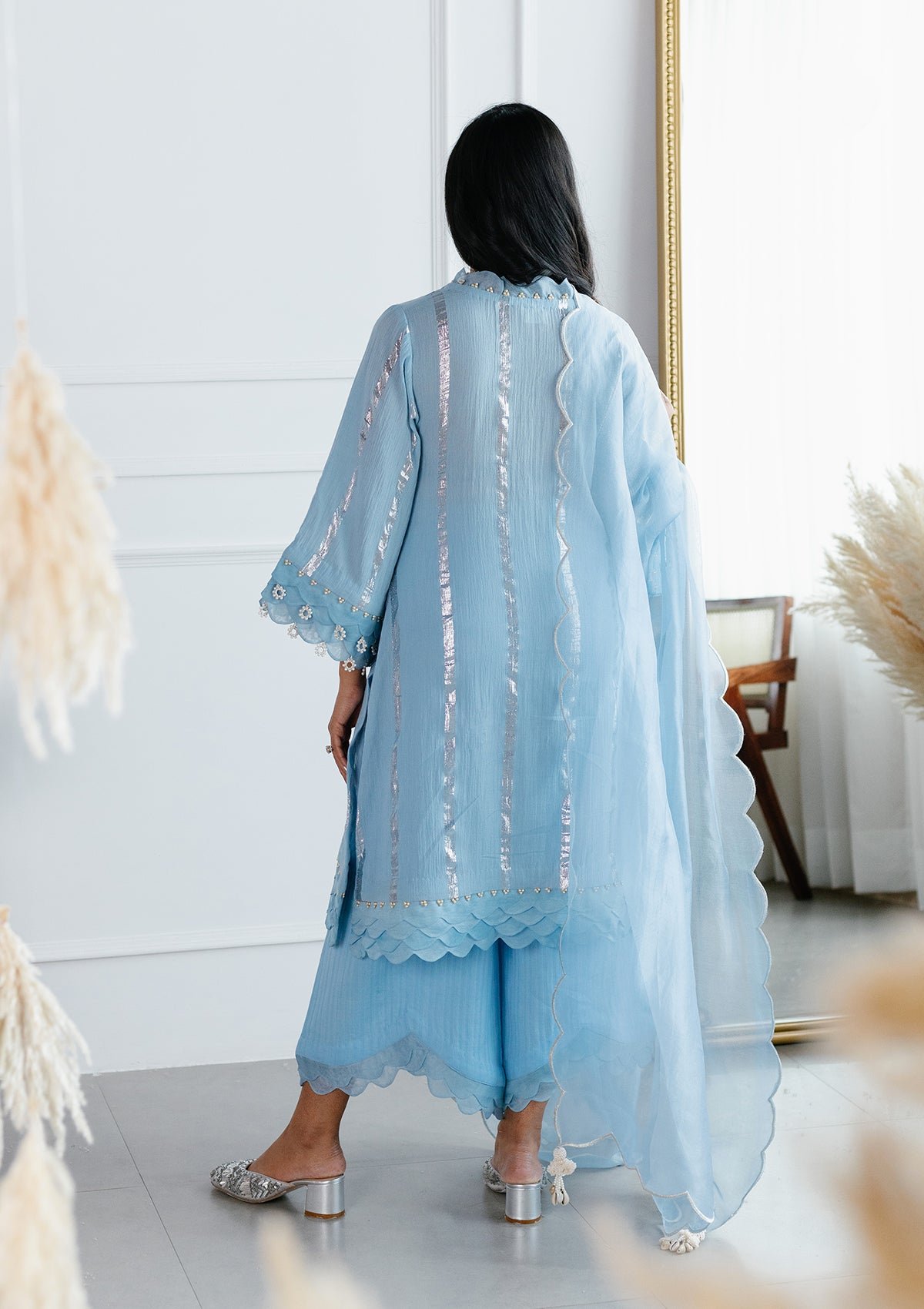 Powder Blue Scalloped Kurta Set 3