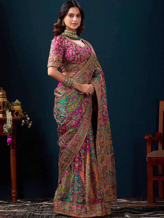 Ethnic Motifs Sequinned Heavy Work Kanjeevaram Saree 2