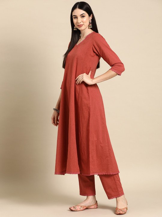 Anarkali Pure Cotton Kurta With Trousers & Dupatta 3