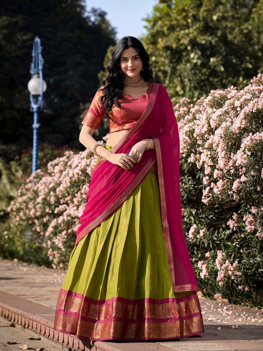 Traditional Kanchipuram Zari Woven Lehenga Choli Set With Dupatta 2