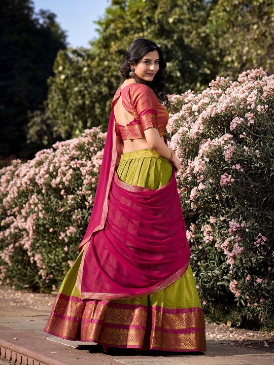 Traditional Kanchipuram Zari Woven Lehenga Choli Set With Dupatta 3
