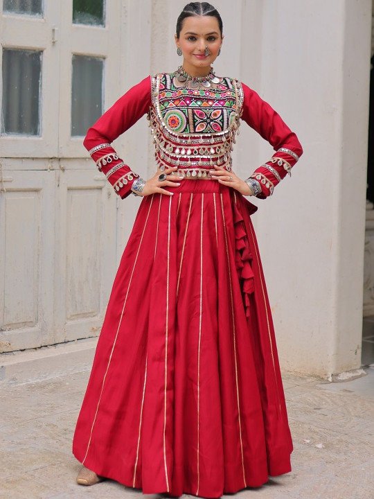 Embellished Mirror Work Ready to Wear Lehenga & 3