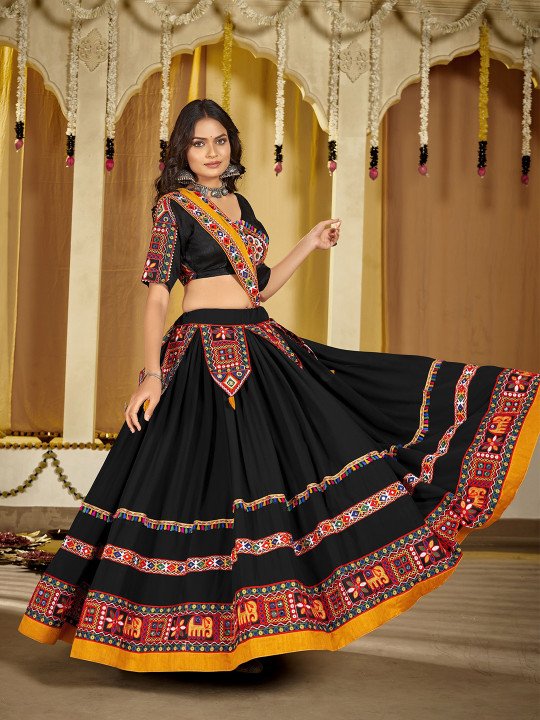Embroidered Thread Work Semi-Stitched Lehenga & Unstitched Blouse With Dupatta 2