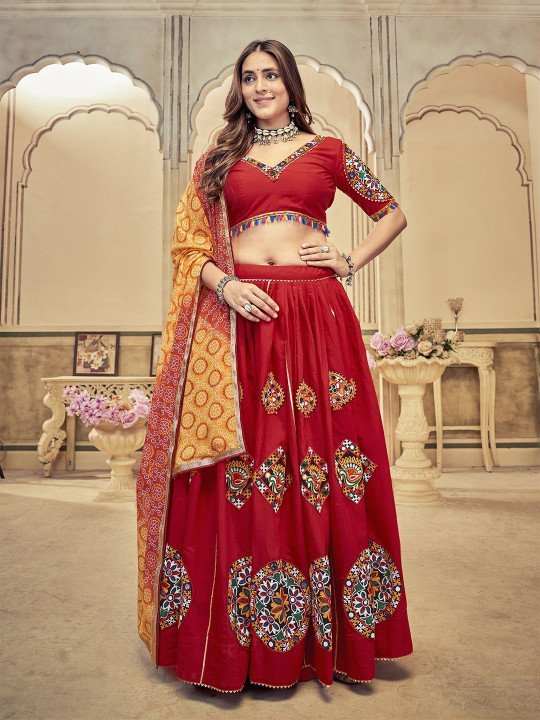 Floral Embroidered Semi-Stitched Lehenga & Unstitched Blouse With Dupatta 2