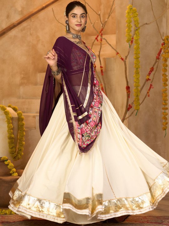 Embroidered Thread Work Semi-Stitched Lehenga & Blouse With Dupatta 2