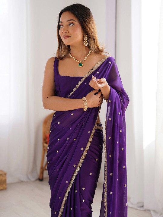 Floral Sequinned Pure Georgette Sarees 2