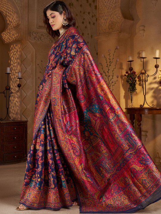 Ethnic Motifs Zari Silk Blend Heavy Work Banarasi Saree 2