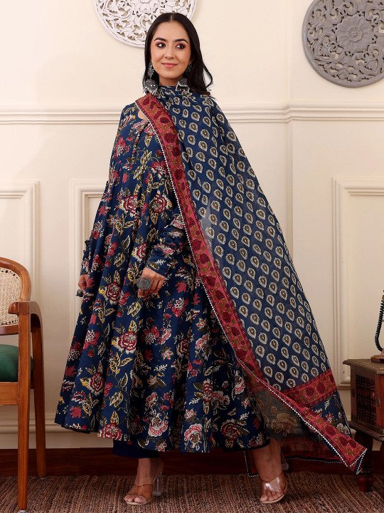Floral Printed Anarkali Kurta With Trousers And Dupatta 3