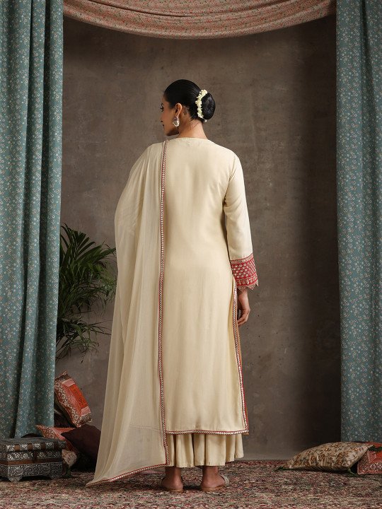 Geometric Embroidered Mirror Work A-Line Kurta With Sharara & Dupatta 2