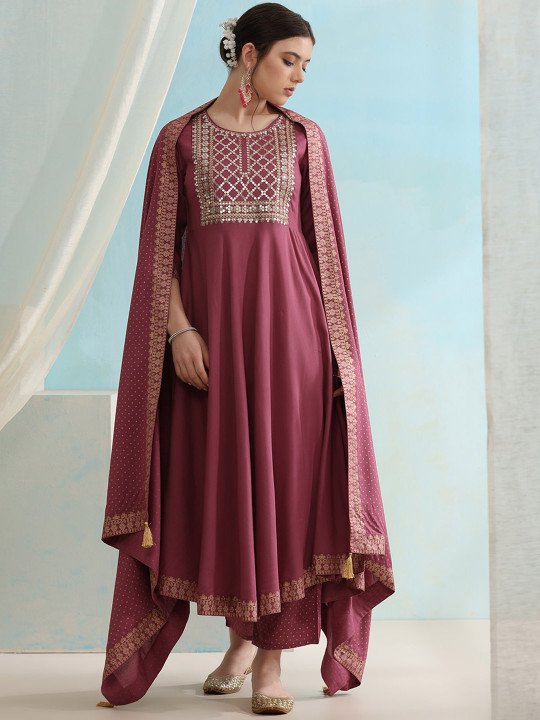 Embroidered Regular Sequinned Kurta with Palazzos & Dupatta 3