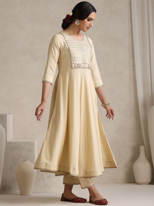 Yoke Or Border Embroidered Regular Anarkali Kurta With Palazzos & Dupatta 3