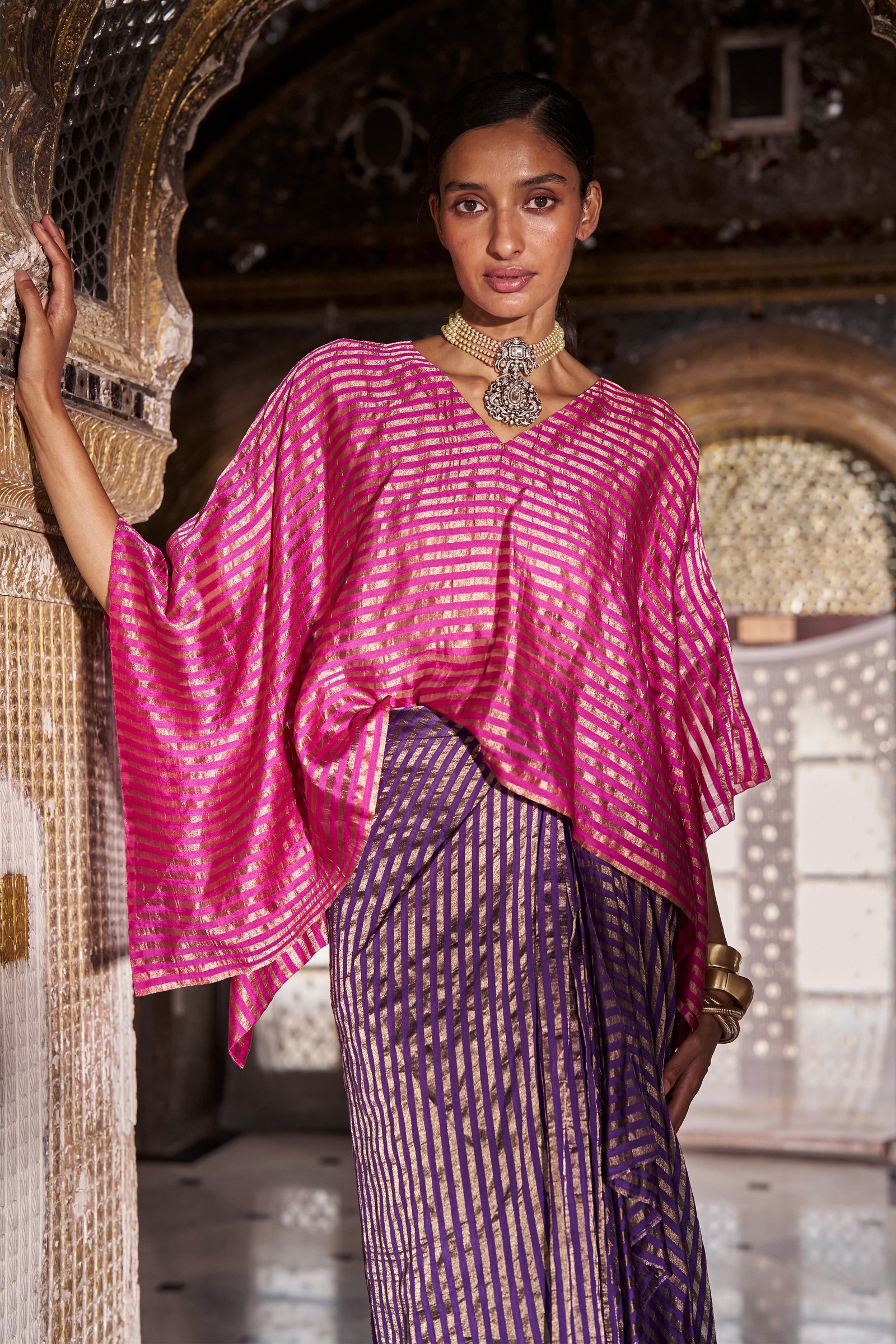 BENARES TISSUE STRIPE KAFTAN TOP
