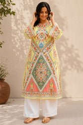 Plus Size Multicolor Floral Placement print cotton Kurta