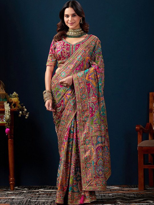 Ethnic Motifs Sequinned Heavy Work Kanjeevaram Saree