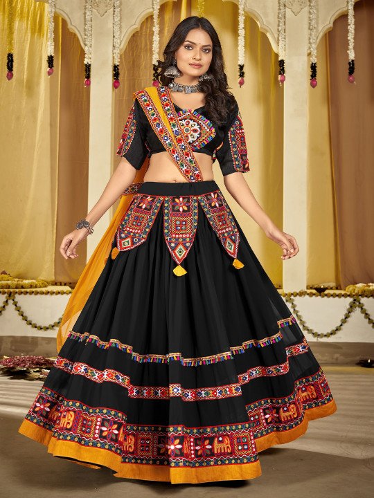 Embroidered Thread Work Semi-Stitched Lehenga & Unstitched Blouse With Dupatta