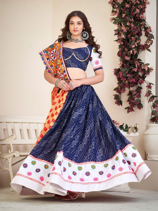 Embroidered Semi-Stitched Lehenga & Unstitched Blouse With Dupatta