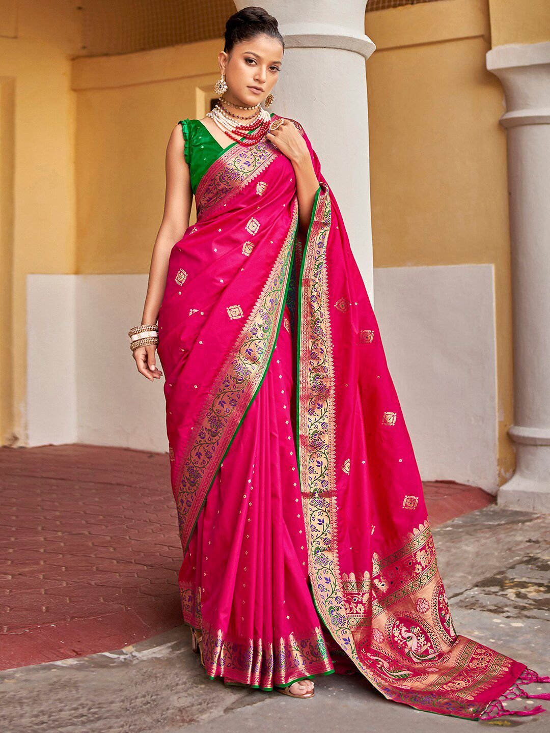 Ethnic Motif Woven Design Zari Banarasi Saree