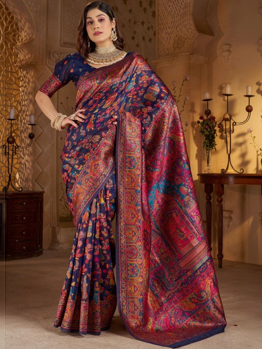 Ethnic Motifs Zari Silk Blend Heavy Work Banarasi Saree